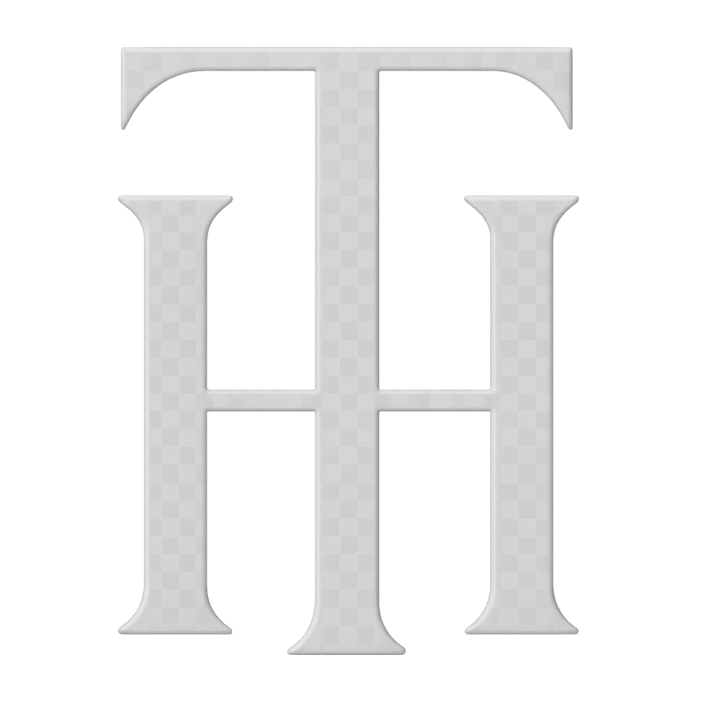 Logo with intertwined letters H and T in silver on a gray background.